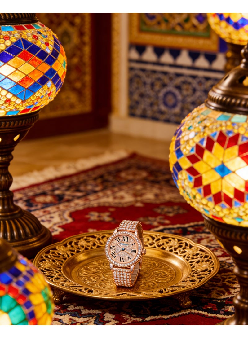 Women's Rose Gold Diamond Watch - Full Pavé Dial with Roman Numerals, 32mm Luxury Bracelet Watch for Women - Image 5